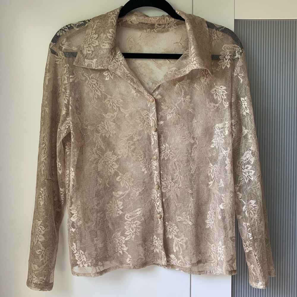 Gold sheer floral button up
